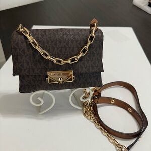 Michael Kors Dark Brown Mini Crossbody Bag with Gold Accents